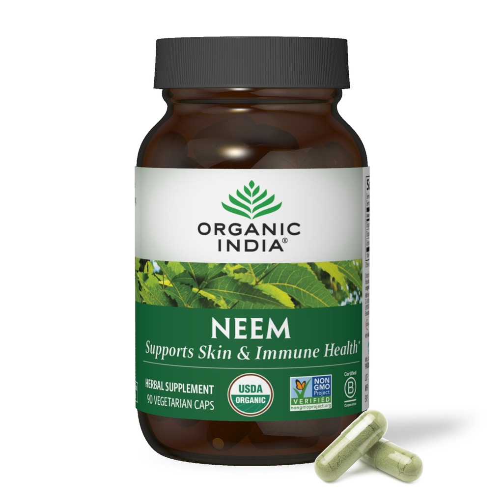 OrganIC INDIA Neem Leaf כמוסות - תוסף צמחי, תומך בריאות העור & Immune, טבעוני, Gluten חינם, USDA מוסמך אורגני - 90 Count