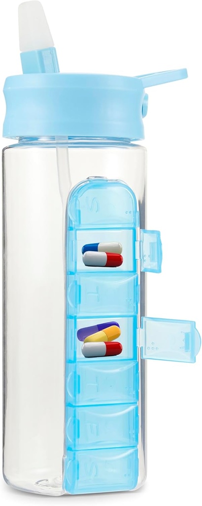 MARS OD 24 Ounce Water Bottle with Slideout Pill Box, Daily מארגנת - 7 Day Medicine Holder, Easy Slide Out Pill Container, Popup Straw for Hydration