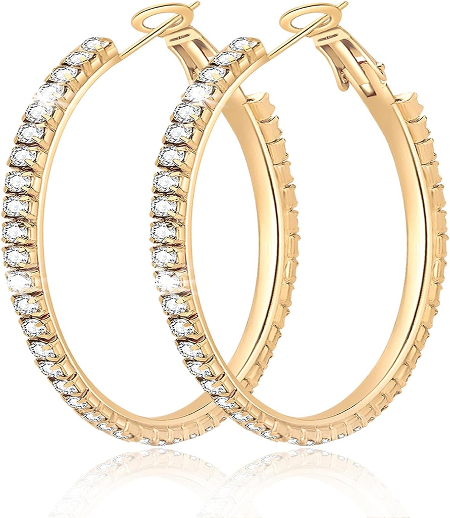 גדול 925 סטרלינג סילבר Hoop אוזנייםrings for Women Pave Crystal 14k פלט זהב Hoops אוזנייםring for Womens Thinly Cubic Zirconia Statement Rhinestone תכשיטים שאינם Tarnish Hypoallergenic
