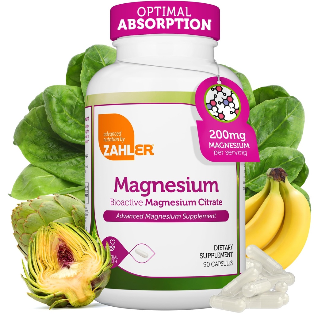 Zahler - Magnesium תוספת קפסולות 200 מ"ג (90 הרוזן) מוסמך מוסמך ביואקטיבי Magnesium Magnesium Citrate עבור Max Absorption - Natural Magnesium מינרלים לגברים ונשים - Best Magnesium תוספי מזון