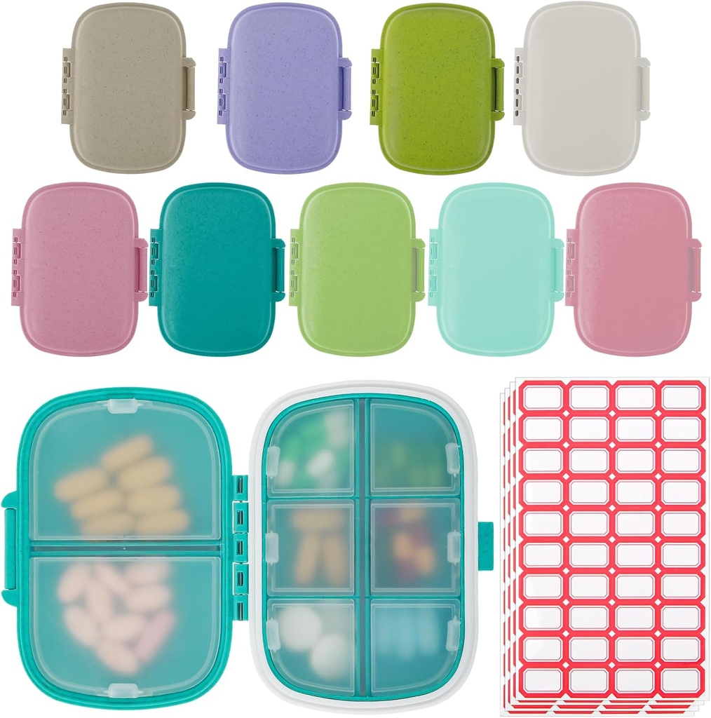 9 Pack Travel Pill מארגנת 8 השוואתיות ב- Portable Pill Case Small Pill Box for Pocket Purse Daily Piller Medicine Holder Dispenser for Fish שמן תוספת שמן
