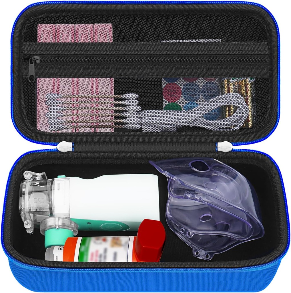 HESTECH Hard Travel לשאת את המקרה עבור Asthma Inhaler Spacer, Mask, Inhaler Holder Asthma Bag עם Mesh Pocket עבור פתרון Saline ואחרים חיוניים, כחול (Case Only)