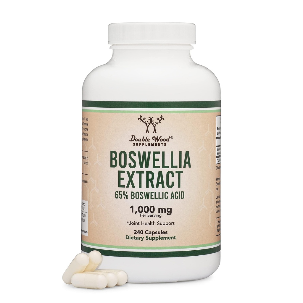 Boswellia Serrata - 240 קפסולות (Maxחוזק 1000 מ"ג של 65% בוסוולי Acid Extractswellia) Boswellia לחלץ קפסולות (Joint Support Supplement for Joint Health) צד שלישי נבדק על ידי Double Wood