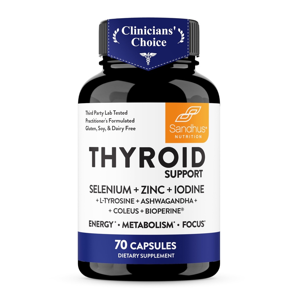 Sandhu's Thyroid Support Complex with Selenium, Zinc, Iodine, L Tyrosine, Ashwagandha | תוסף בריאות טהור לנשים וגברים | 70, 35 ימים אספקה
