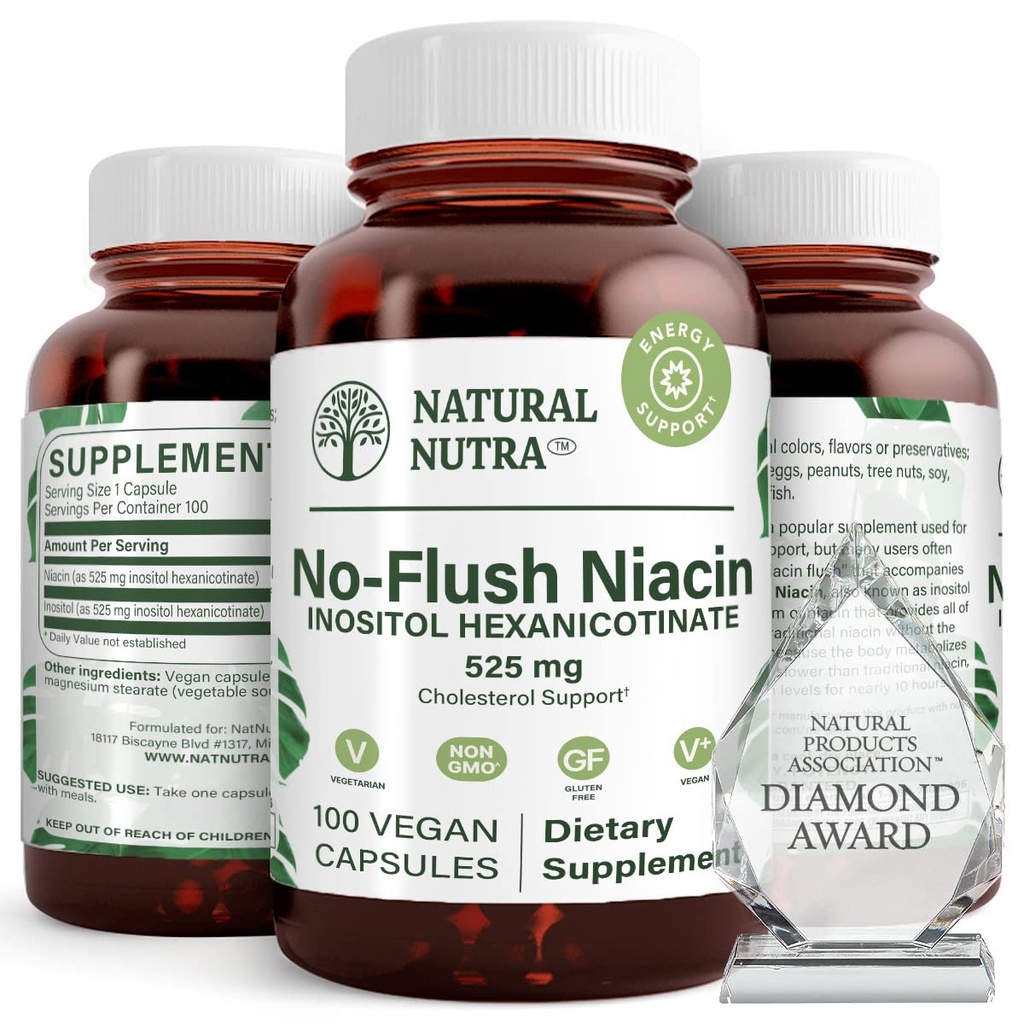 טבעי Nutra No Flush Niacin, ויטמין B3, עוזר לשפר את בריאות Cardiovascular, עוזר לשפר את העור טקסטור, מקדם תפקוד המוח טוב יותר, עוזר לשפר את רמת האנרגיה 525 מ"ג, 100 קפסולות.