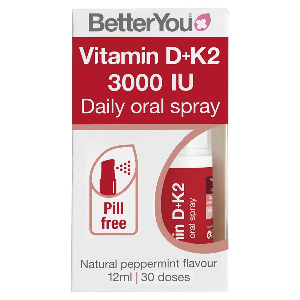Better You D3000 ו-K2 ויטמין D Daily Oral Spray - Convenient Alternative for Tablets - תומך בריאות העצם ו- Boost Immune System - מונע קרישת דם - פלאפור טבעי - 0.4 oz oz