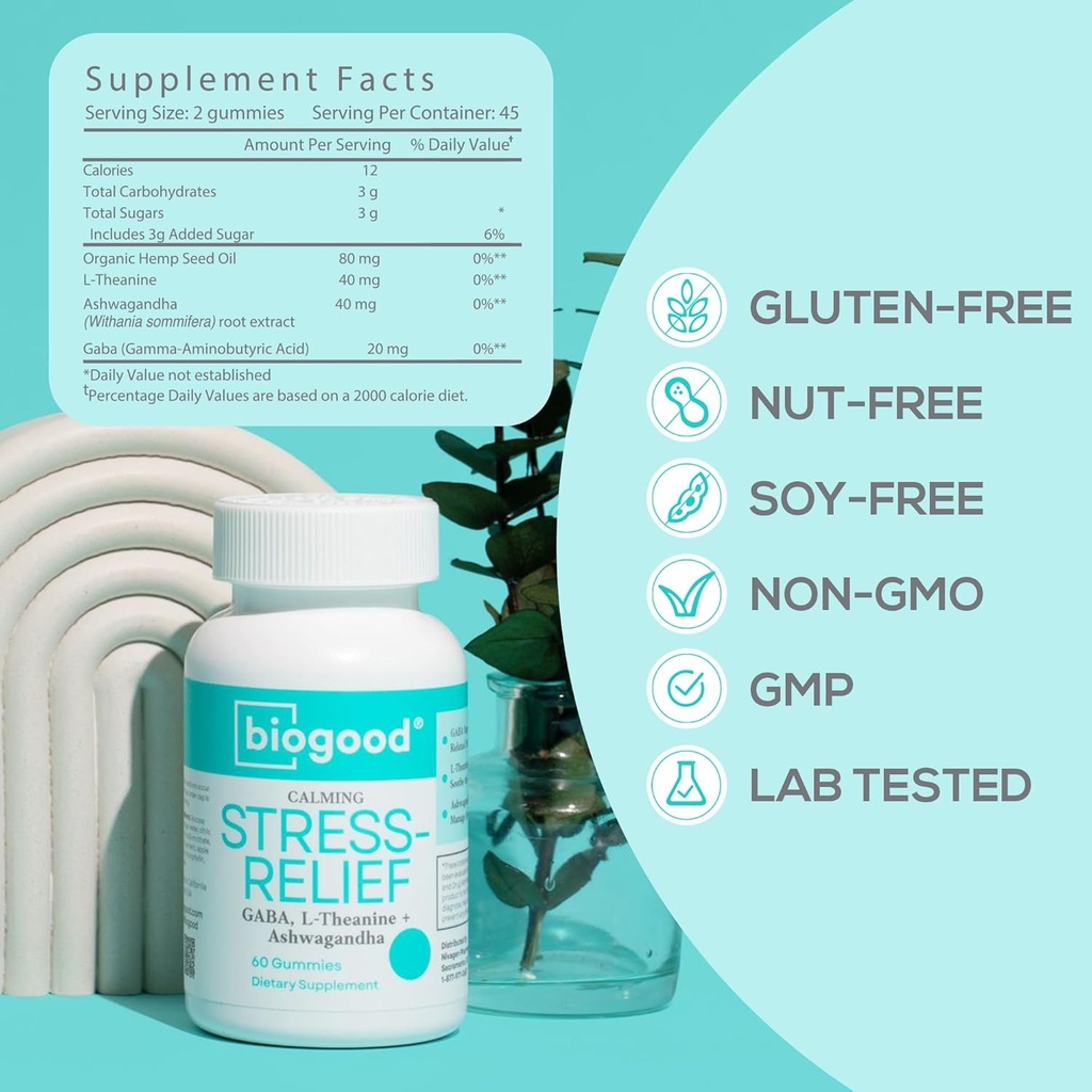 Stress-Relief with Ashwagandha + L-theanine, GABA | Daily Dose, 60 חניכיים
