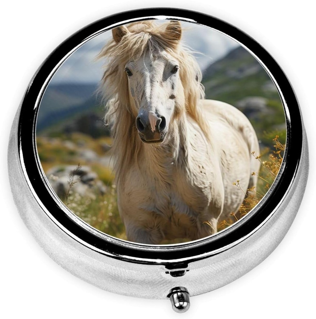 Round Pill Box Horse on Green Grass Small Pill Case 3 השוואת גלולת גלולות עבור פורבס Pocket Piller Container להכיל ויטמינים שמן דגים ותוספים
