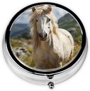Round Pill Box Horse on Green Grass Small Pill Case 3 השוואת גלולת גלולות עבור פורבס Pocket Piller Container להכיל ויטמינים שמן דגים ותוספים