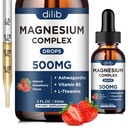 משולש Magnesium Complex תוסף - מגנזיום Glycinate, Citrate, Malate נוזל טיפות 500 מ"ג עם Ashwagandha, L-theanine, ויטמין B6 עבור הקלה מתח, שינה, שריר תמיכה-Strawberry פלבדור פלמור