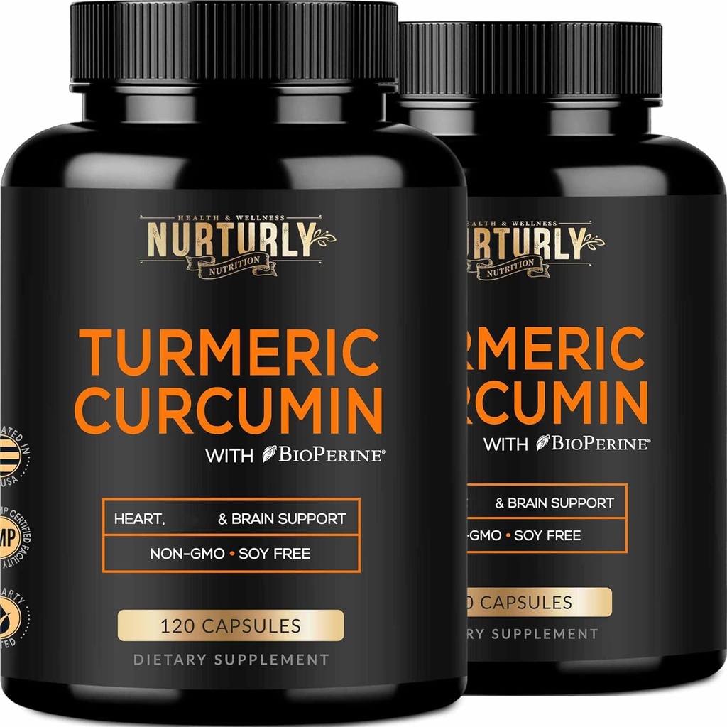 כורכום Turmeric Curcumin עם BioPerine Black Pepper ו-95% Curcuminoids - תוספי טרמפציה גבוהה Turmeric תוסף 1300 מ"ג לבריאות הלבה - non-GMO, Gluten Free - 240 קפסולות
