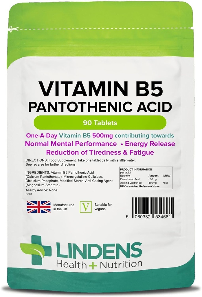 לינדנס ויטמין B-5 B5 100 x 460 מ"ג טבליות (Pantothenic Acid)