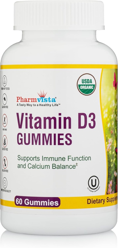 ויטמין D3 Gummies-Tasty Gelatin-Free Gluten-Free Way לקחת את ויטמין השמש שלך (60 Count Cherry Flavor)