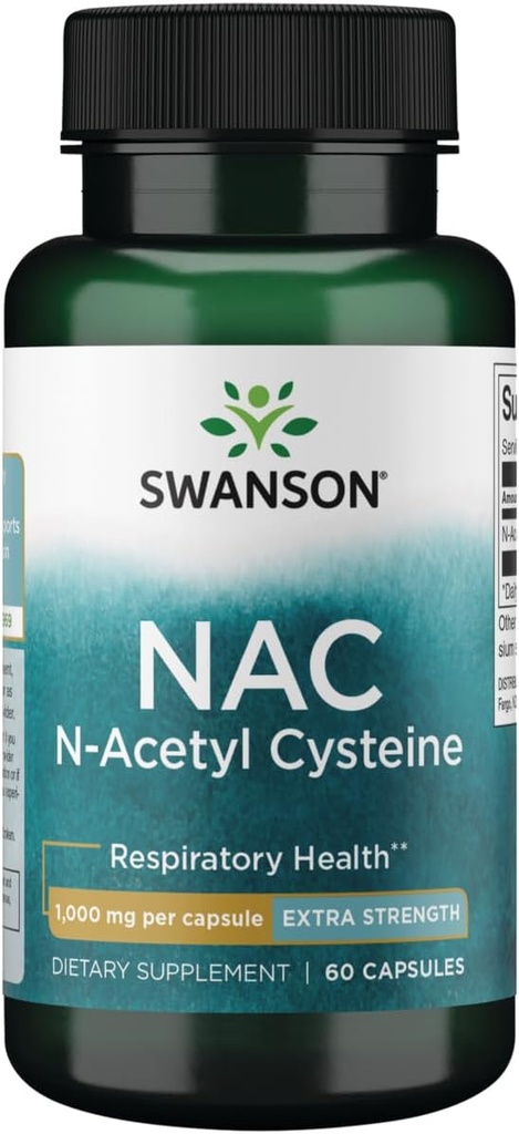 Swanson NAC N-Acetyl Cysteine - Antioxidant Anti-Aging Respiratory Liver Support - Amino Acid תוסף 1000 מ"ג 60 קפסולות