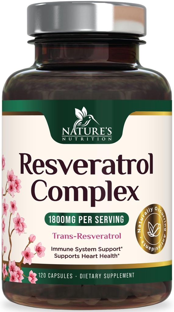 תוסף Resveratrol 1800 מ"ג - תוספת עוצמה אנטי-חמצן לתמיכה בריאה Aging & Immune - Heart Health & cell Energy Support - Non-GMO, Bioavailable Trans-Resveratrol - 120 קפסולות טבעוניות