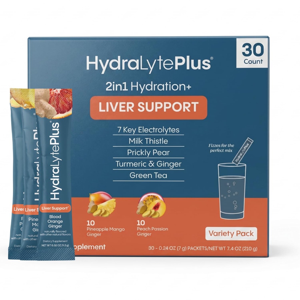 תמיכה מהירה Liver תומך + אלקטרוליט לערבב עם חלב זהtle, Turmeric, ג'ינג'ר, Prickly Pear, תמצית תה ירוק פורמולה עבור הידרציה מהירה (Variety Flavor, 30 Packets)