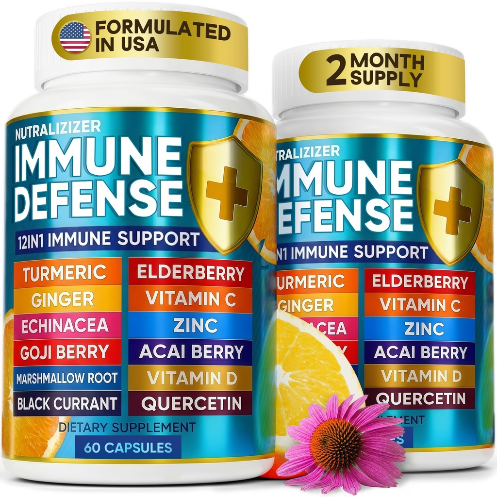 Immune Support Supplement - Turmeric, Vitamin C with Zinc, D3, Elderberry