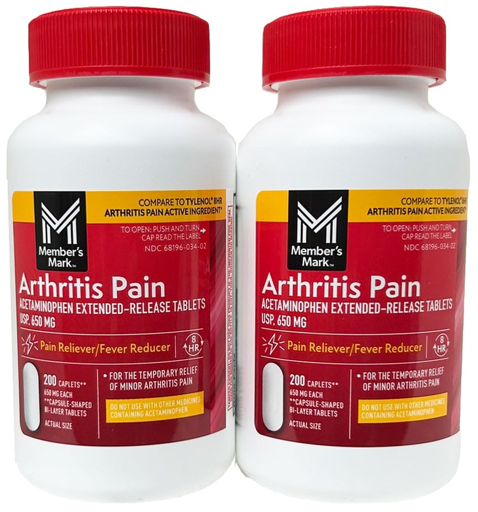 בהשוואה ל-Tlenol Arthritis Pain Active Ingredient. מארק חבר - Arthritis Pain Reliever, Extended Release, Acetaminophen 650 מ"ג, 400 CapletsQ