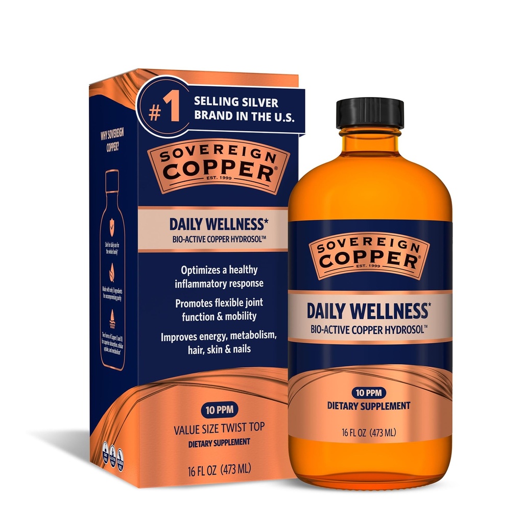 הריבון Bio-Active Copper Hydrosol - תוסף נוזלי קולואידאל קולוידאלי למבוגרים וילדים עם Silver Hydrosol עבור תמיכה חיסונית, שיער, עור וציפורים - 16 oz (473mL)