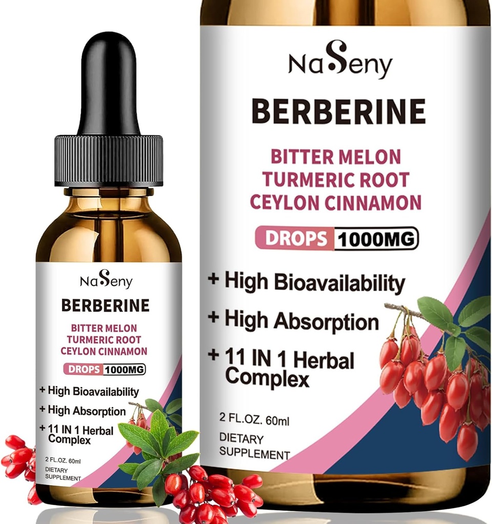 Berberine נוזל טיפות-Berberine HCL טיפות עם Ceylon Cinnamon, Bitter Melon, Turmeric, Liquid Herbal Extract for Immune & Digest Health (60mL)