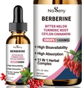 Berberine נוזל טיפות-Berberine HCL טיפות עם Ceylon Cinnamon, Bitter Melon, Turmeric, Liquid Herbal Extract for Immune & Digest Health (60mL)