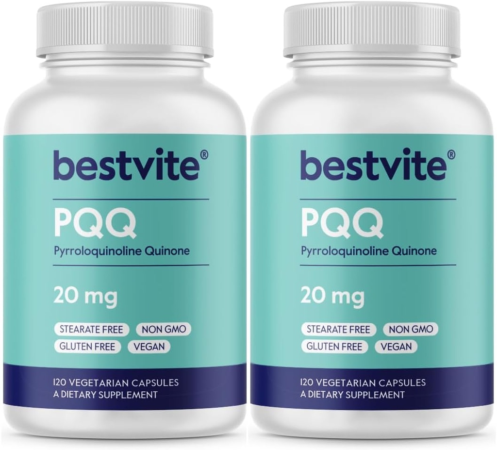 BestVITE PQ 20 מ"ג (Pyrroloquinoline Quinone) (240 קפסולות צמחוניות) (120 x 2) - No Stearates - טבעוני - Non GMO - Gluten Free Gluten Free