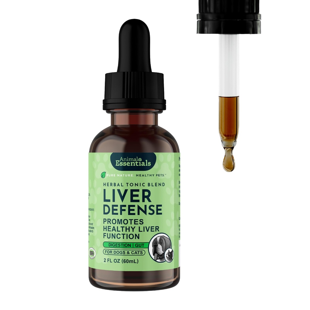 Animal Essentials Liver Defense for Dogs & Cats - Liver Support, Milk Thistle, Dandelion, Liquid Supplement, Detox Band, Liver Cleanser - 2 Fl Oz
