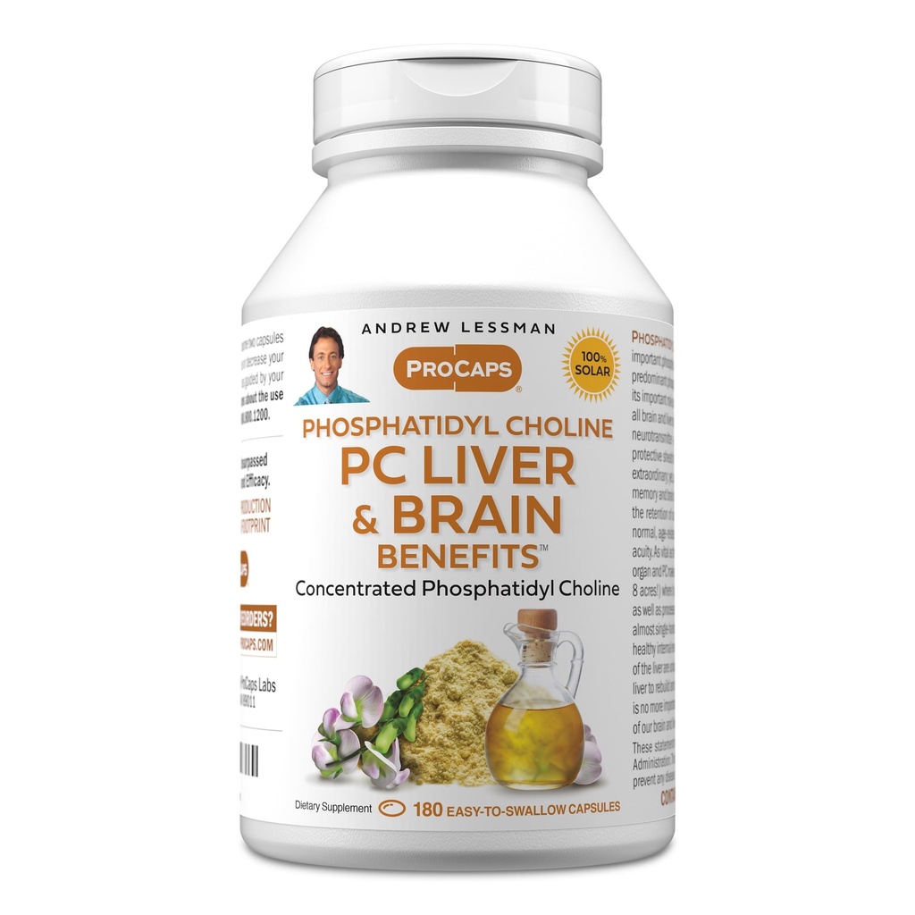 ANDREW LESSMAN PC Liver ומוח יתרונות 180 Softgels - Phosphatidyl Choline, הבניין החשוב ביותר בלוק עבור חי בריא ומבנה המוח, תפקוד. אין תוספות. קל ל Swallow Softgels
