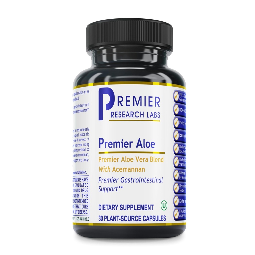Premier Research Labs Aloe - Aloe Vera כמוסות, Aloe Vera תוסף, Acemannan, Aloe Pills for Digestive Health & Immune Support, Aloe Gel Extracts - 30 קפסולות צמחוניות