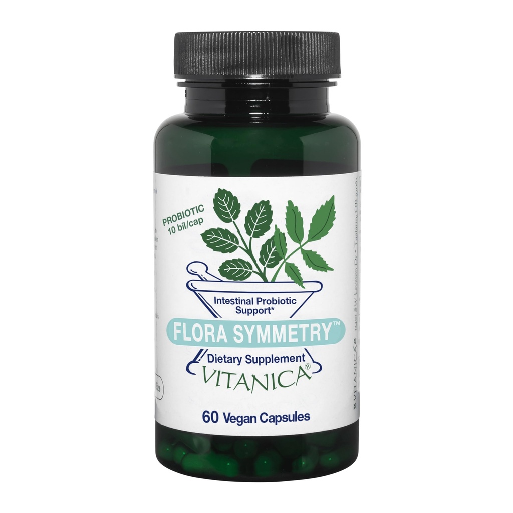 Vitanica Flor Symmetry, Shelf Stable Probiotic תוסף, Dr Formulated Probiotics for Women, Probiotics for Men and Adults, Acidophilus Probiotic, non-GMO, טבעוני, 60 קפסולות