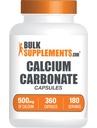 BulkSupplements.com Calcium Carbonate כמוסות - תוסף Calcium Carbonate, Calcium Carbonate 500 מ"ג - תוסף Calcium, Gluten Free, 2 קפסולות לשרת, 360 קפסולות (Pack של 1)