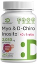 Myo-Inositol & D-Chiro Inositol תוספת עבור נשים (40:1) | 2,050 מ"ג עבור 240 קפסולות Veggie | עם Folate, ויטמין D3 & Vitex | Homonal Balance & Cycle תמיכה