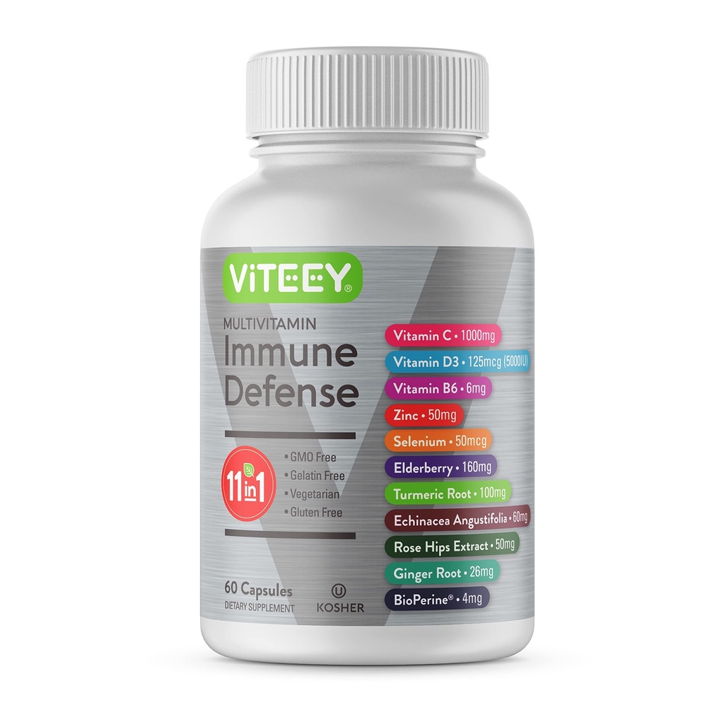 Viteey 11 ב 1 Immune Support Supplement - Immune Defense עם ויטמין D3, B6, Echinacea, Turmeric, Rose-HIPS, Selenium, BioPerine, ג'ינג'ר, Elderberry ויטמין C ו- Zinc - 60 Count Count Countacea, Turmeric, Rose-HIPS, Selenium, BioPerine, ג'ינג'ינג'ר, Elderberry ויטמין C ו- Zinc - 60 Countberry ויטמין C - 60 Countberry ויטמין C ו- 60 Count Count Countace - 60 Countace - 60 Count Count Count Count Count Countace - 60