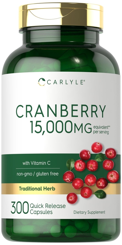 Carlyle Cranberry Pills 15000 מ"ג | 300 קפסולות | Herb לחלץ תוסף עבור נשים וגברים | עם ויטמין C | Non-GMO & Gluten Free