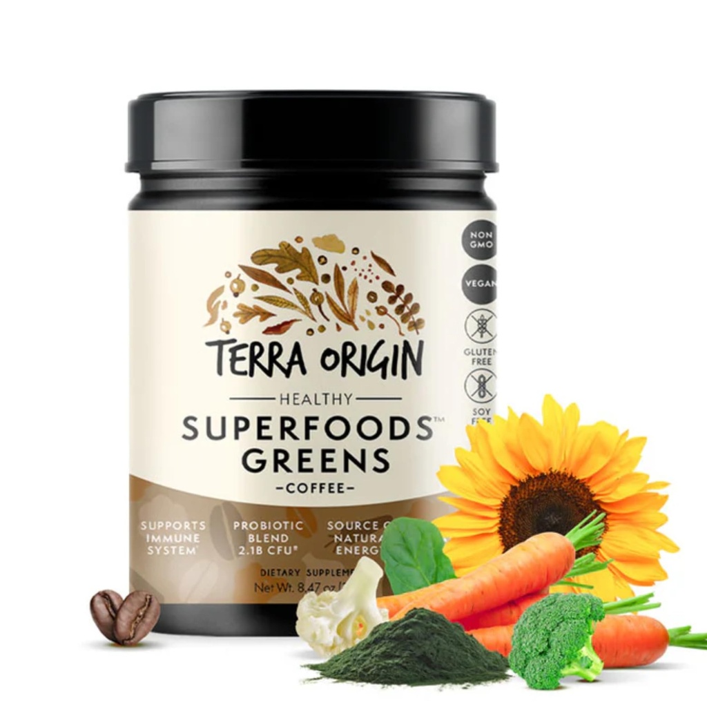 TERRA ORIGIN Superfoods Greens בלגן Immune ו- Digestive Support | תוספי ירקות אורגניים עם Tumeric, Milk Thistle, Green Tea, Chlorella | Non-GMO, Gluten-Free, Vegan | 30 משרתים