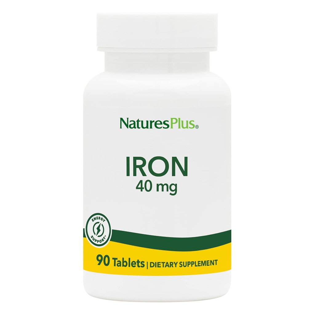 NaturesPlus Iron - 40 מ"ג, 90 טבליות - Vegetarian, Gluten Free - 45 משרתים