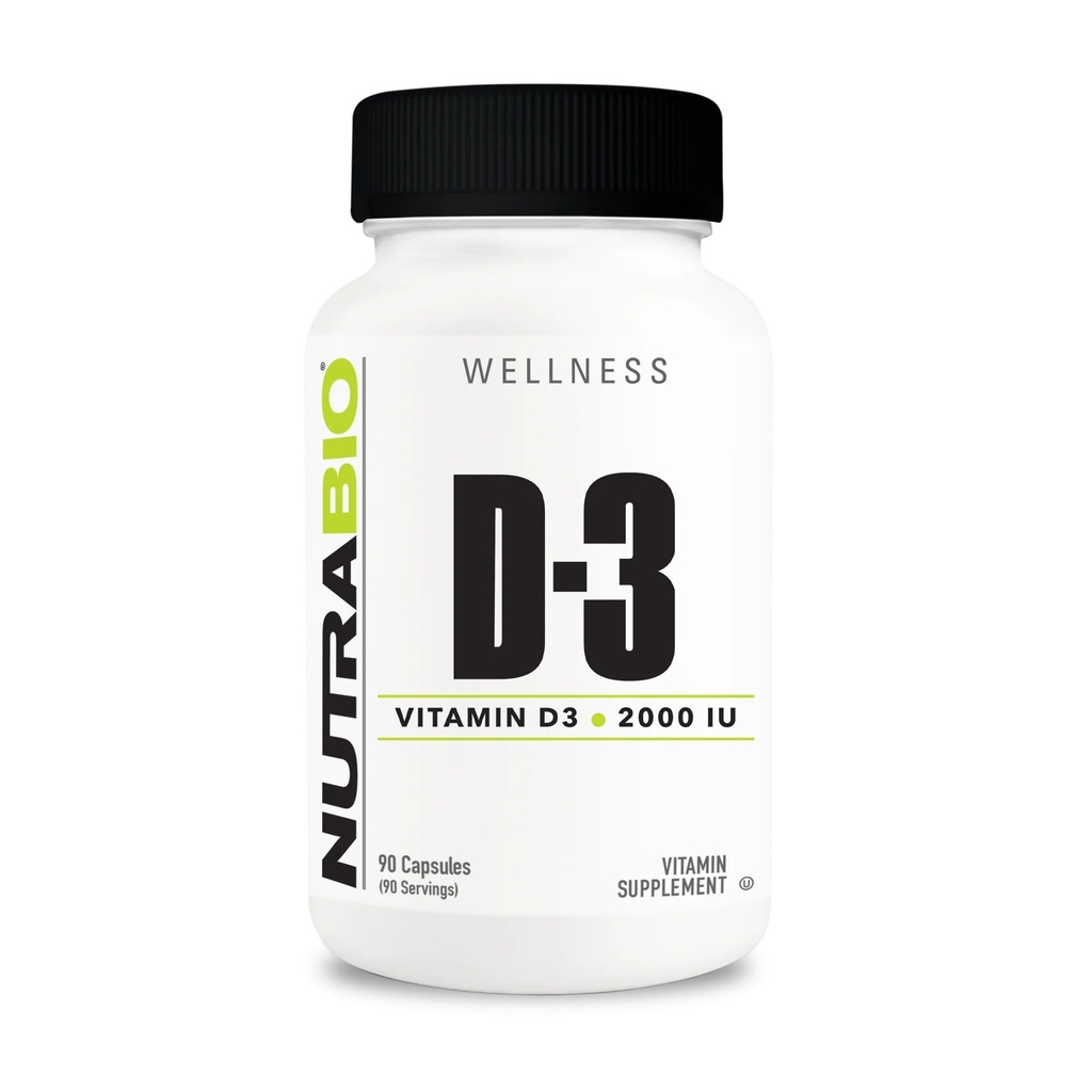 NutraBio ויטמין D (2000 IU), Immune Support - 90 קפסולות ירקות