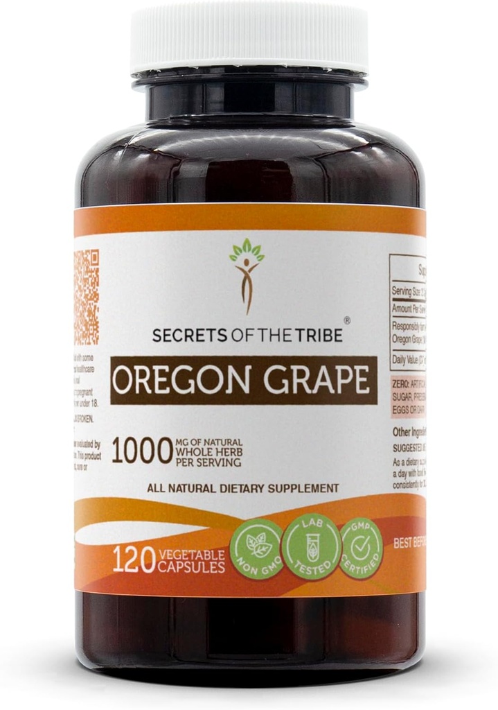 סודות השבט אורגון Grape 120 קפסולות, 1000 מ"ג, חוותה באופן עצמאי את אורגון Grape (Mahonia aquifolium) Dried Root (120 קפסולות)