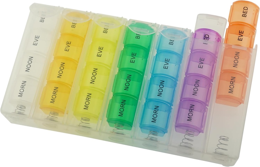 Pop Up Weekly Pill Productionser 4 Times A Day - Big Travel Pill Case W/28 השוואתי ל-Hold Medicine, ויטמין & Supplement - Daily Pill Box 7 Day - Moisture-Resistant Medicine Cases