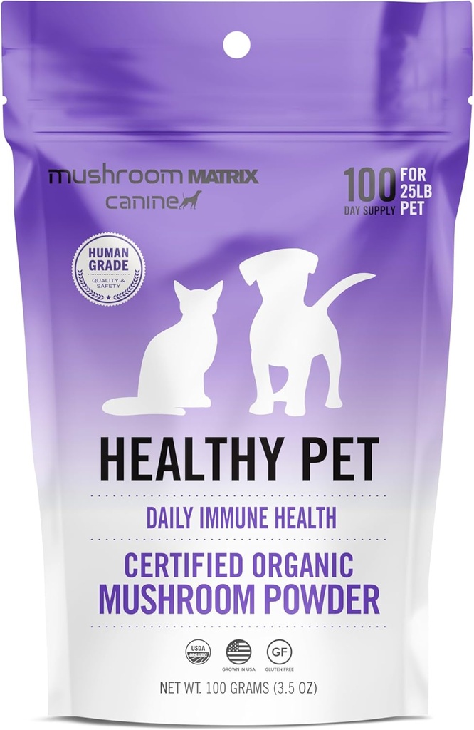 Om Mushroom Matrix Pet - Canine | Healthy Pet | USA Grown Human-Grade Organic Mushroom Powder Pet Supplement | Daily Functional Immune Support for Dogs & Cats | 100 Grams, 3.5 oz