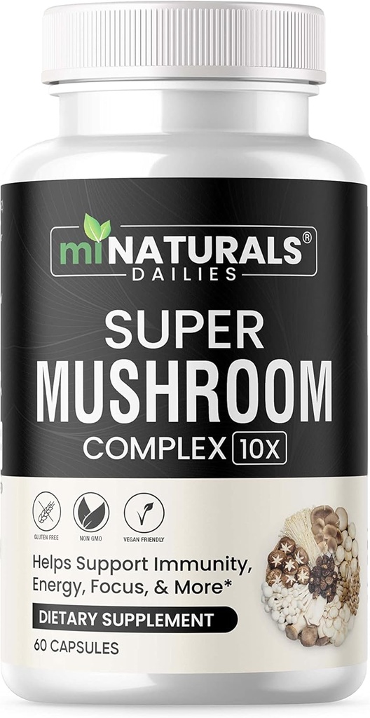MINURALS Mushroom Complex קפסולת - אריה מאן, ריישי, Cordyceps, Chaga, טורקיה Tail, Maitake - תוסף נדלן גוף - 10 ב 1 1 1