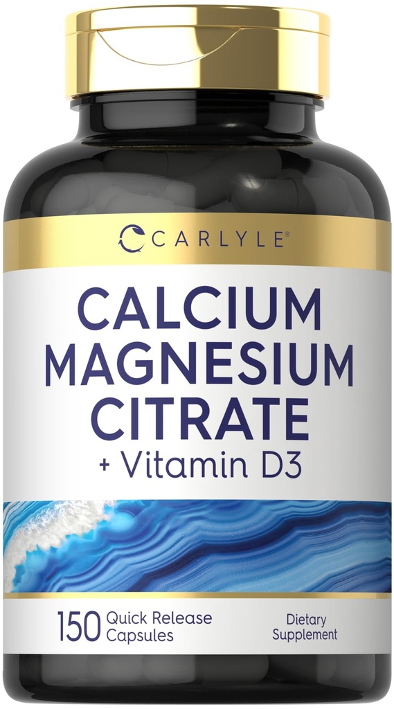קרלייל Calcium Magnesium Citrate עם ויטמין D3 | 150 קפסולות | Non-GMO & Gluten Free Supplement