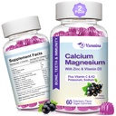 High Absorption Calcium Gummies, סוכר חינם Calcium Magnesium תוספת עם ויטמין D3 עבור B0ne & שיניים כוח, תפקוד שרירים - טבעוני, Elderberry Flavor 120 Ctsss
