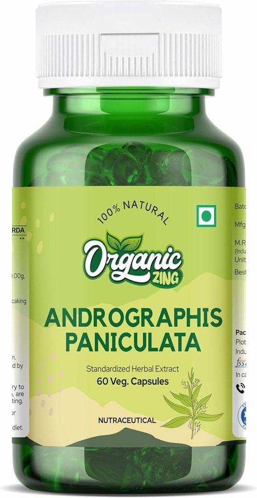 תוסף Andrographolide אורגני ZING וrographis פאניקהulata - טבעוני וגלוטן חינם - 60 קפסולות, 400 מ"ג כל אחד