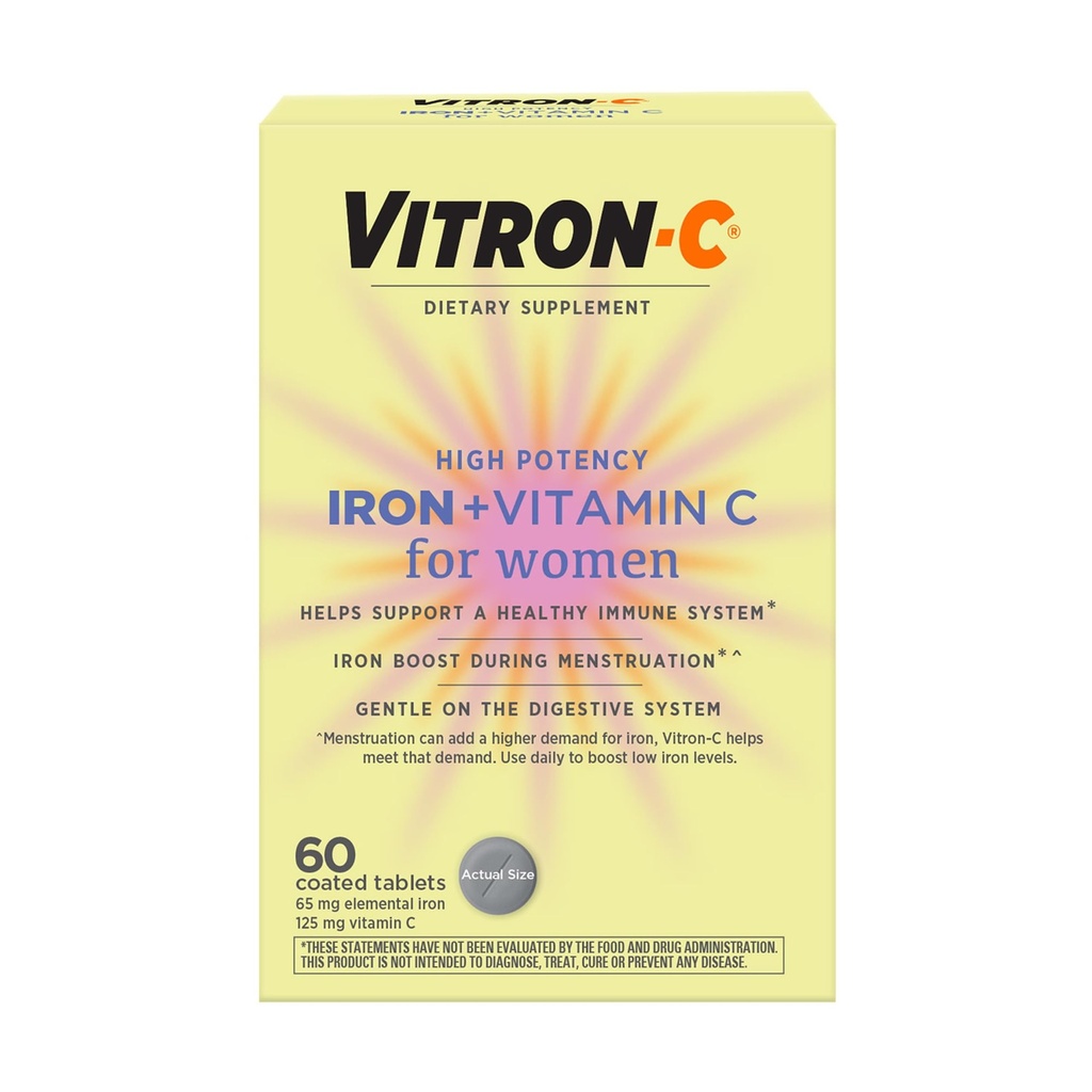 תוסף ברזל Vitron-C לנשים עם ויטמין C, עבור Red Blood Cell Productions & Immune Support, 60 Count