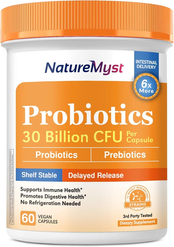 פרוביוטיקה, 30 מיליארד CFU, 15 סטרינס, עם Prebiotics for Men and Women, Gut Health, Immune & Digestive Support, Shelf Stable, נדחה, 60 טבעוני Caps