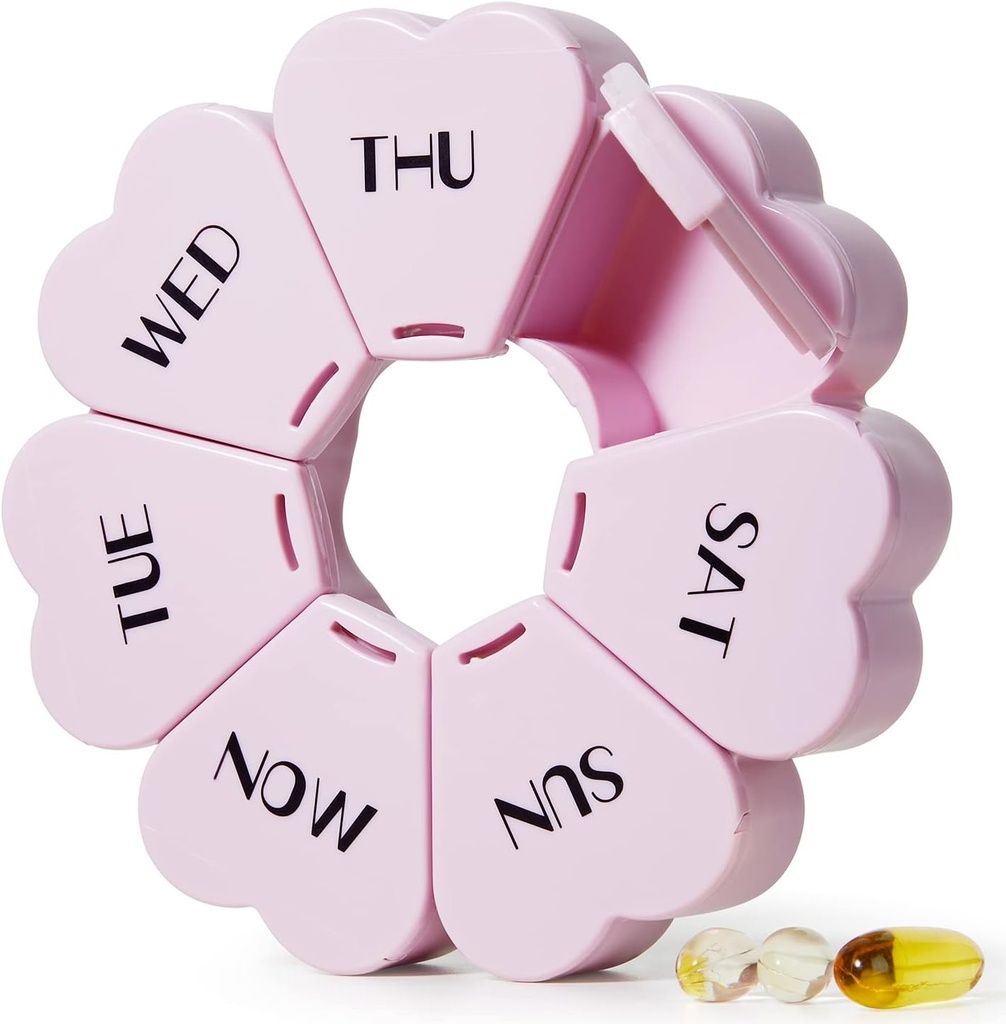 MOLN HYMY MY גדול כדור שבועי מאורגן, Girly Pill Box 7 Day, Purple Pink Daily Holder for Fish Oil / Medicine / Supplements