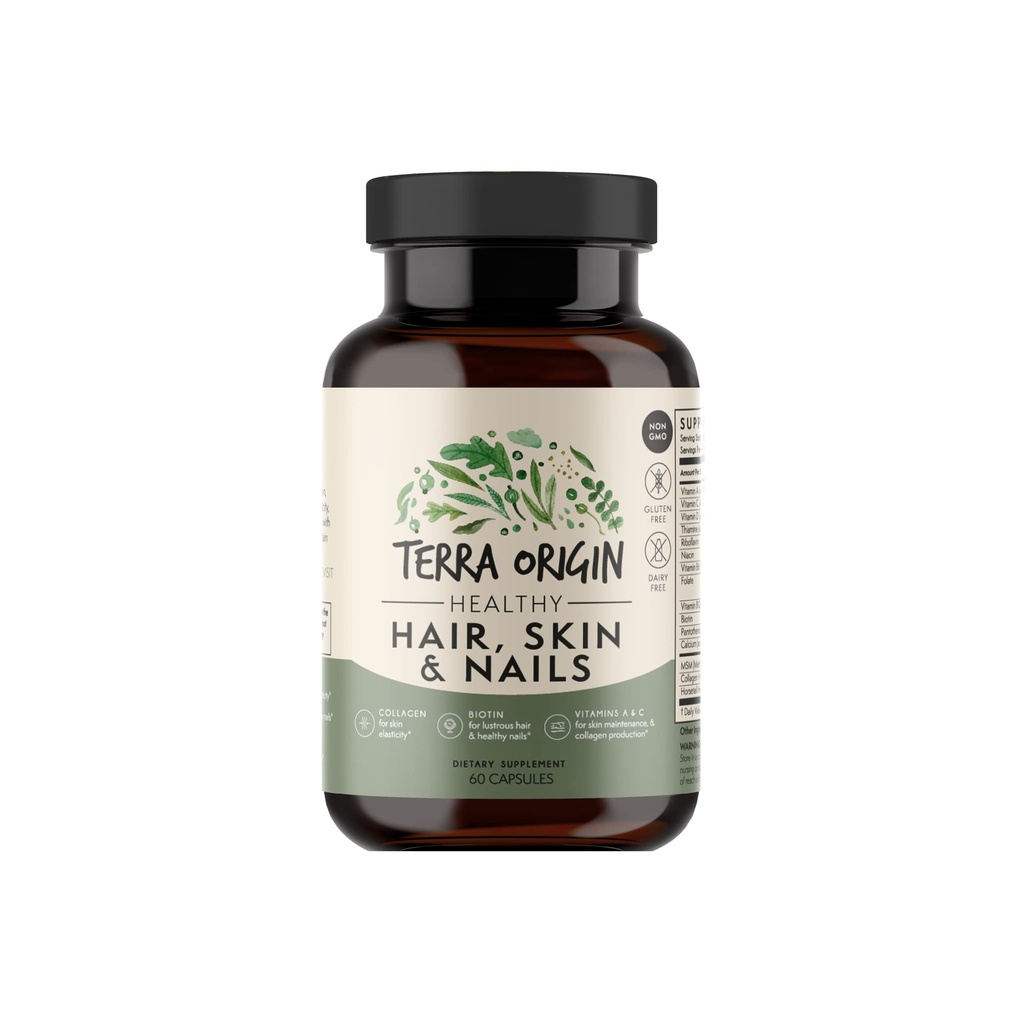 TERRA ORIGIN שיער בריא, עור וציפורים תוסף | Collagen, Biotin, Horsetail & B-Complex