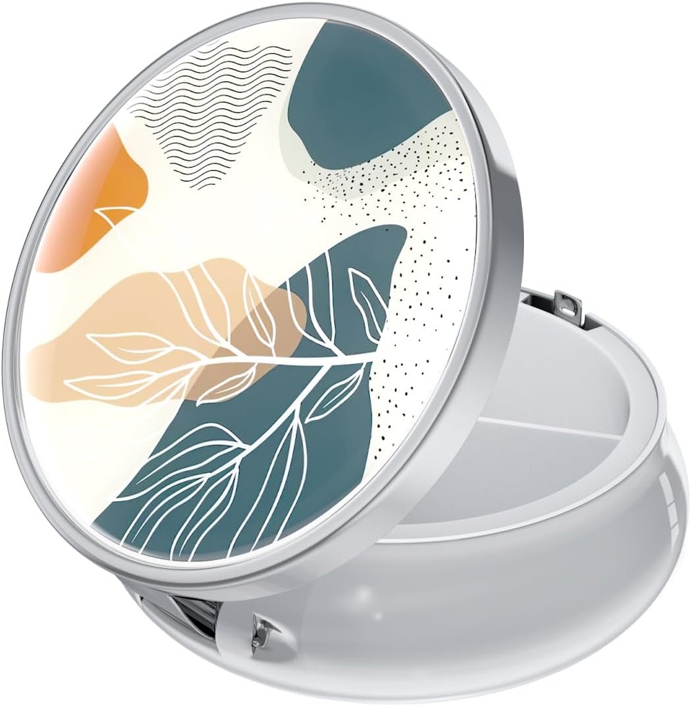 Ruidr Pill Box, 3 השוואת תרופות מקרה, Small Metal Travel Medicine Box for Purse & Pocket, Silver, Pink Boho Leaf