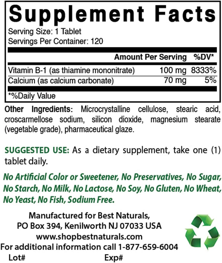 הטוב ביותר הורמון ויטמין B1 כמו Thiamine Mononitrate 100 מ"ג ויטמין B-6 25 Mg